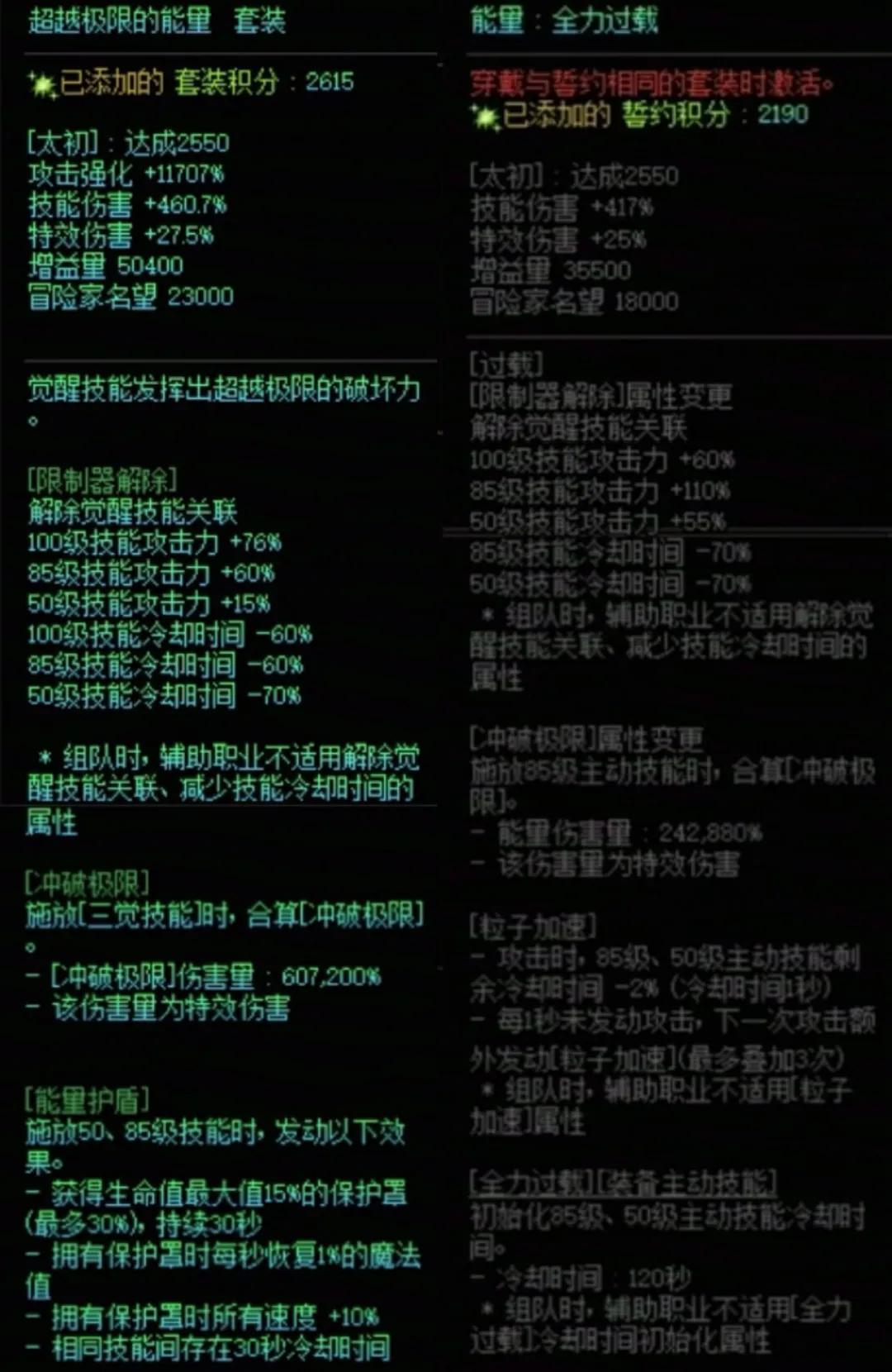 DNF究极能量加能量右搭配属性一览
