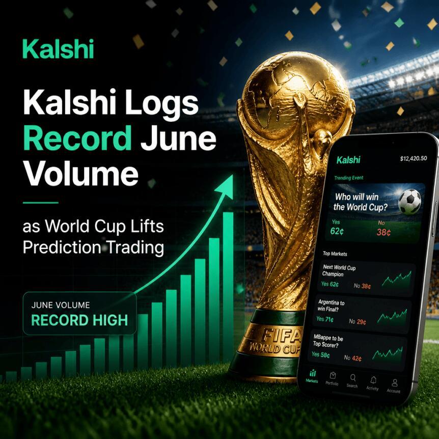 得益于世界杯提振预测交易，Kalshi六月交易量创纪录